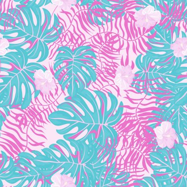 Çiçekler ve yapraklarla mükemmel tropikal desenler.