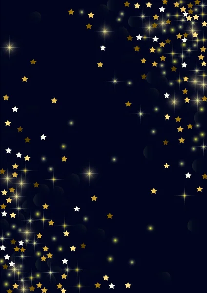 Stelle dorate luminose con elementi scintillanti su sfondo blu. Stelle nel cielo notturno. Brillantini d'oro. Sfondo natalizio festivo. — Vettoriale Stock