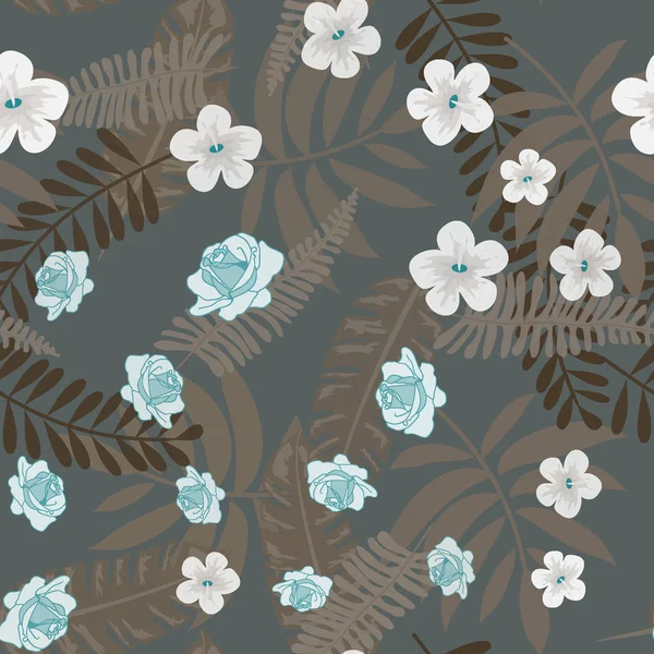 Fondo de verano con hojas tropicales y flores para tela, papel pintado y cubierta . — Vector de stock