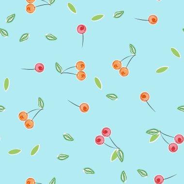 Kırmızı Kiraz seamless modeli. Çilek mavi bir arka plan üzerinde dağılmış.