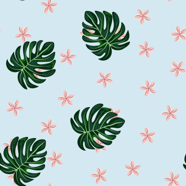 Mavi tropikal monstera desen bırakır. Yaprak monstera ile tropikal seamless modeli.