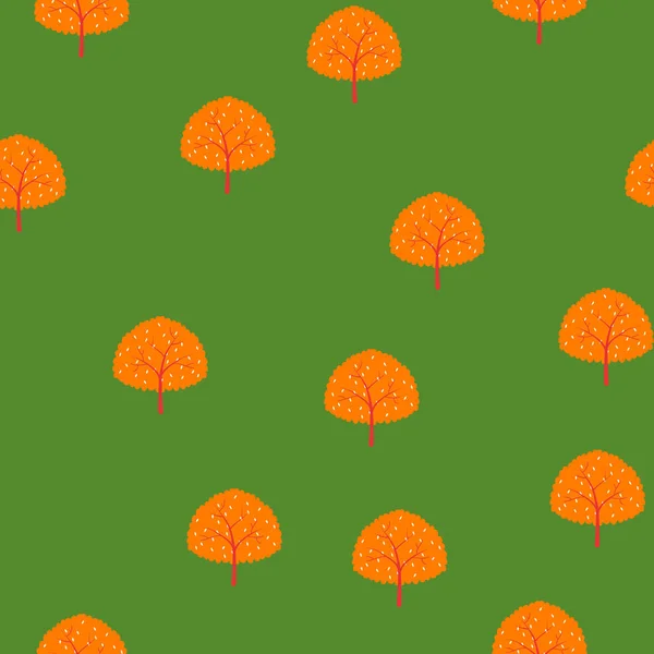 Arbres de motif de forêt d'été.Arbres orange sur fond vert . — Image vectorielle