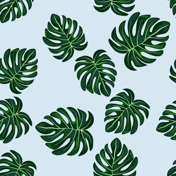 Hojas tropicales azules patrón monstera. Patrón tropical sin costura con monstera de hojas . — Vector de stock