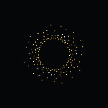 Yuvarlak altın Glitter. Siyah arka planda Scatter üst degrade. Mükemmel vektör illüstrasyon.