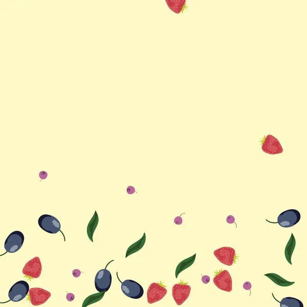 Berry bakgrund med blåbär, jordgubbar och plommon på ljus bakgrund. — Stock vektor