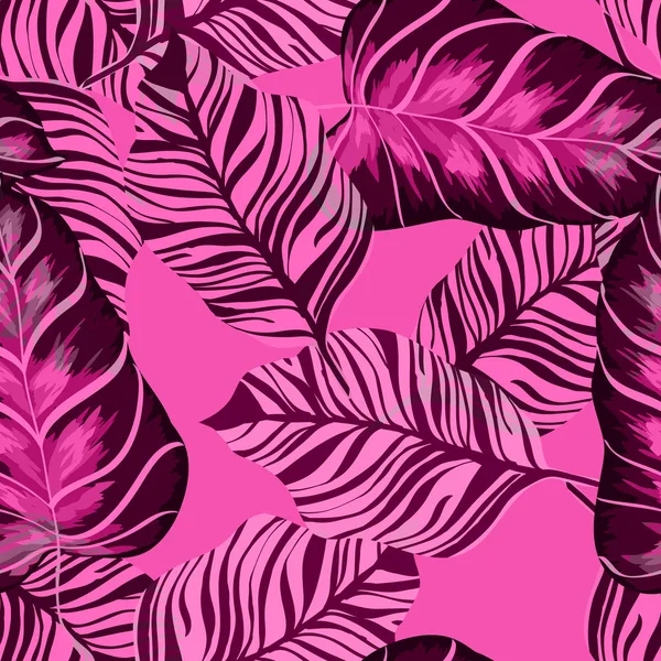Τροπικά φύλλα ρεαλιστική απρόσκοπτη μοτίβο. Φύλλα μπανάνας και φοινικόδεντρα. Εξωτικό φόντο Χαβάης με τροπικά φυτά. — Διανυσματικό Αρχείο