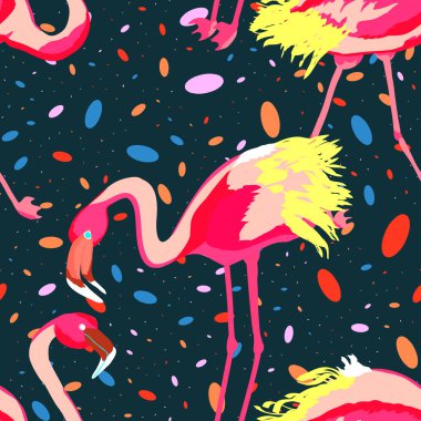 Flamingolar ile tropikal Dikişsiz desen.