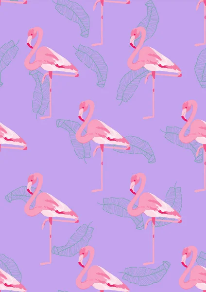 Tropical seamless pattern with flamingos.Summer background with bird. Exotic seamless pattern with pink flamingo.