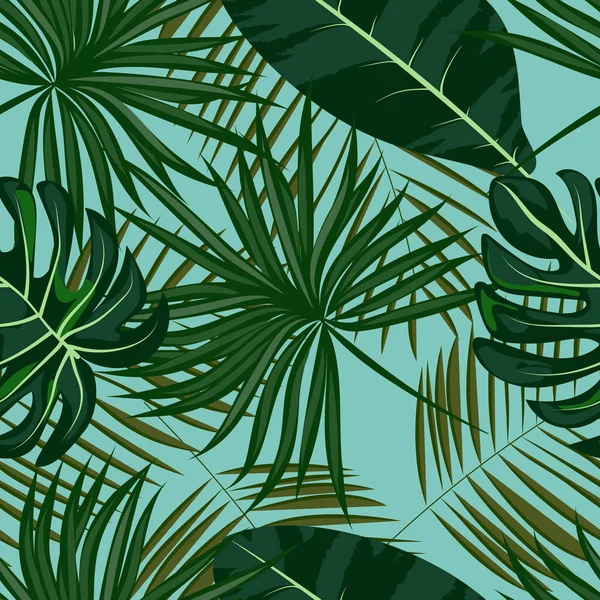 Gröna tropiska lämnar seamless mönster. — Stock vektor