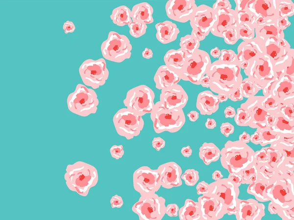 Квітковий літній плакат з рожевими трояндами на синьому фоні. Романтичний фон з трояндами для весілля і привітання до дня Святого Валентина. — стоковий вектор