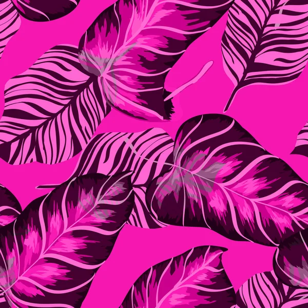 Folhas tropicais padrão sem costura realista. Folha de banana e palmeira. Fundo exótico havaiano com plantas tropicais . —  Vetores de Stock