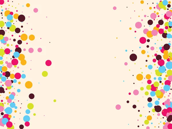 Festlicher Hintergrund mit buntem Konfetti. Gelbe, rosa, blaue Kreise, aber vor weißem Hintergrund. Fliegendes Konfetti. — Stockvektor