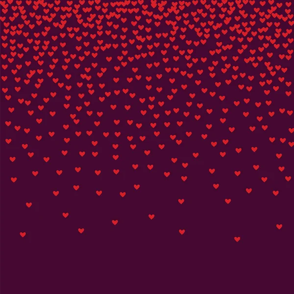 Corazones rosados sobre fondo borgoña. Confiti del corazón sobre un fondo brillante. Día de San Valentín . — Vector de stock