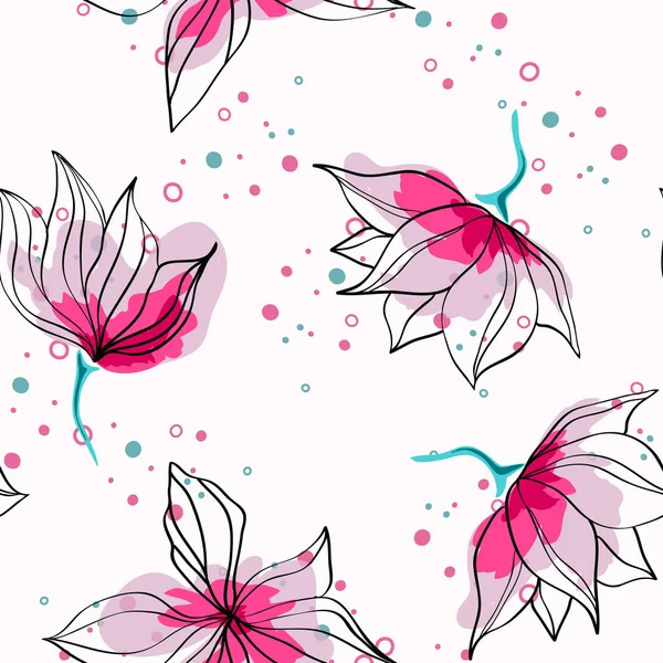 Flores de hibisco rosa patrón sin costura vector tropical. Patrón exótico con brotes delicados. Fondo textil de estilo hawaiano floral con flores. — Vector de stock