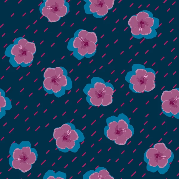 熱帯の花とエキゾチックなシームレスなパターン。ハイビスカスの花エキゾチックな花と花の背景. — ストックベクタ