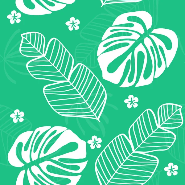 Tropical seamless pattern white leaves monstera — Stock Vector