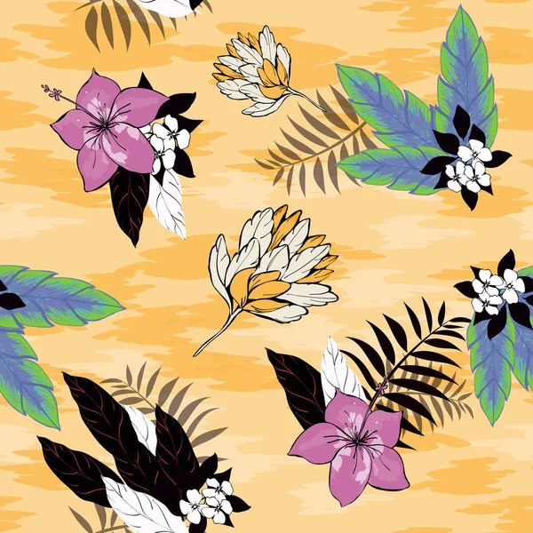 Tropische Blumen und Blätter Pflanzen Dschungel Muster — Stockvektor