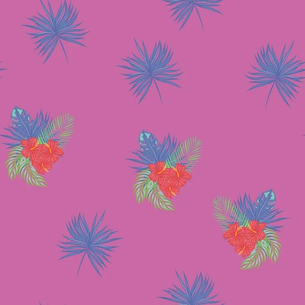 Flores tropicales y hojas plantas patrón de la selva — Vector de stock