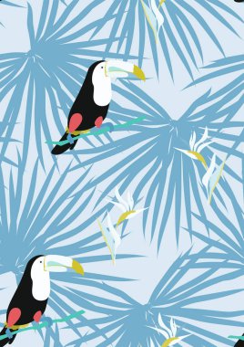 Tropikal yaprak desenli Toucan