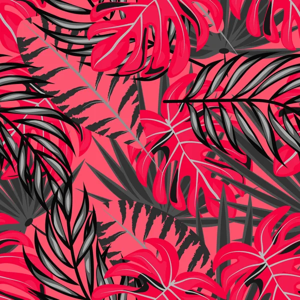 Tropiska blad blommor sömlös mönster. — Stock vektor