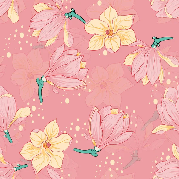 Magnolia flores rosadas patrón sin costura floral . — Vector de stock