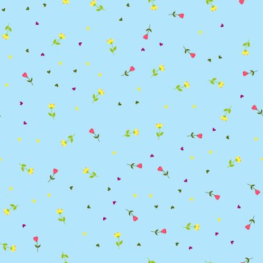 Çiçekler ve kalpler ile Parlak Dikişsiz desen