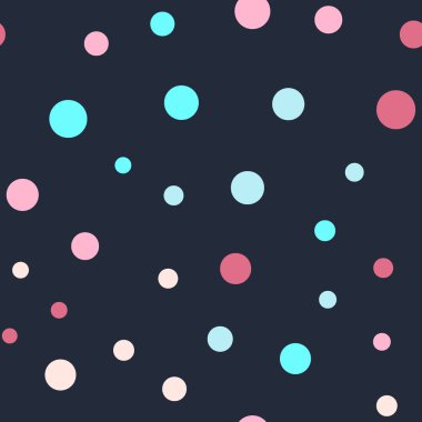 Karanlık bir arka planda parlak Memphis tarzı Polka noktalar Dikişsiz desen.