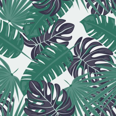 Yaprakları ile tropikal Dikişsiz desen. Güzel tropikal izole yaprakları. Kumaş için yaprakları ile moda yaz arka plan, duvar kağıdı, kağıt, kapakları.