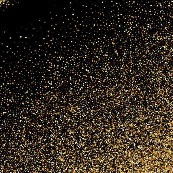 Gold Dust glänzenden schwarzen Hintergrund. Effektglühen — Stockvektor