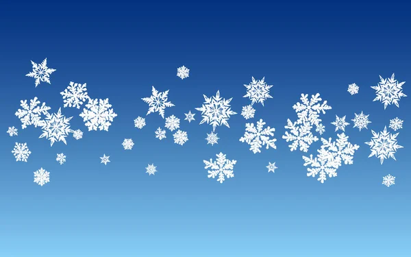 Blanco copo de nieve Vector panorámico Fondo azul. — Vector de stock