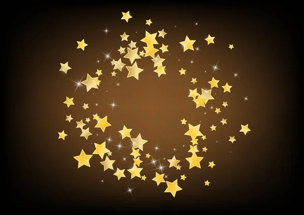 Gold Party Stars Vector Brown Background. Light
