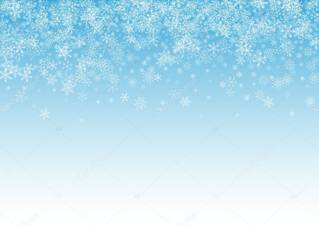 Silver Snowfall Vector Blue Background. Christmas 