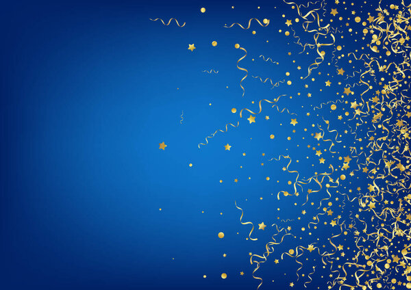 Gold Ribbon Carnival Vector Blue Background. 