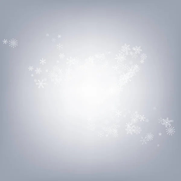 Blanco copo de nieve Vector fondo gris. Caída — Vector de stock