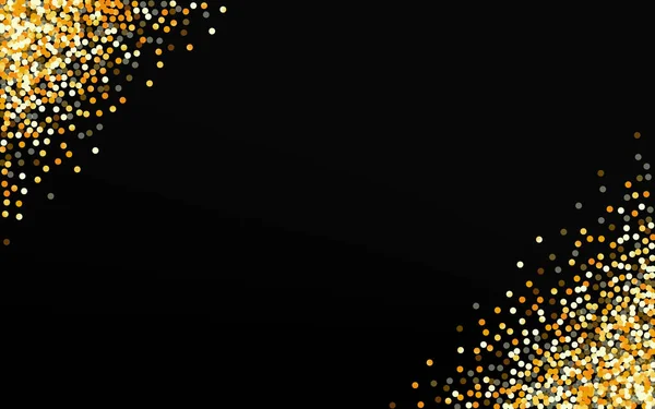 Gouden Polka Vallende Zwarte Achtergrond. Lichte sequin — Stockvector