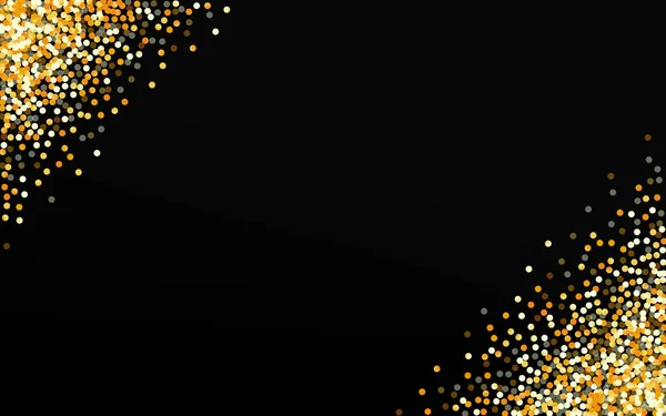 Gold Polka Falling Black Hintergrund. Leichte Pailletten — Stockvektor