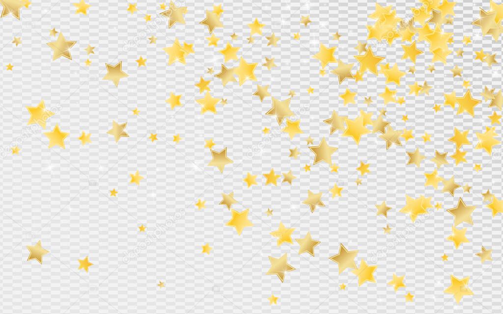 Golden Shiny Stars Vector Transparent Background. 