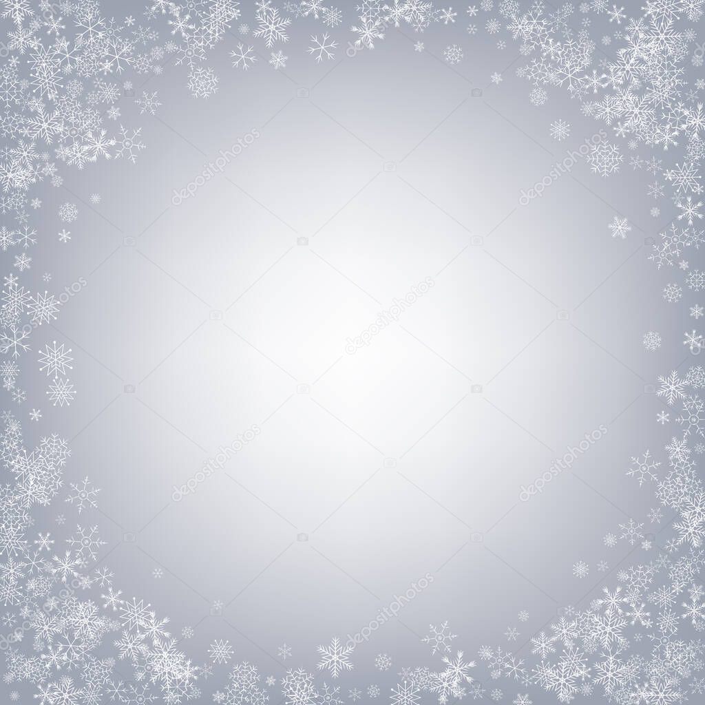 Silver Snowfall Vector Gray Background. Light 