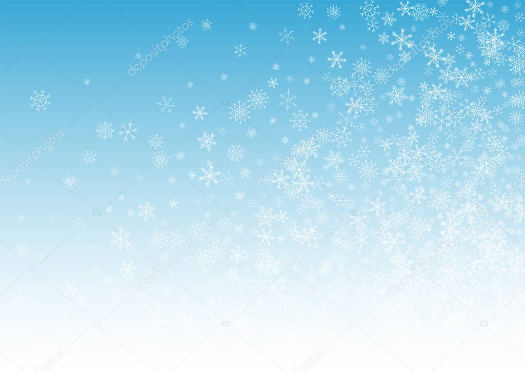 Silver Snowflake Vector Blue Background. New 