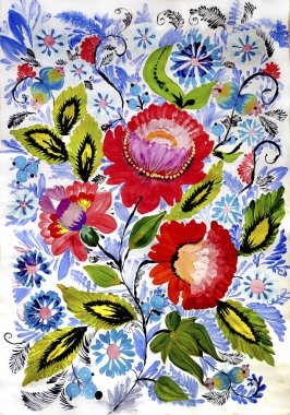 Petrikov boyama tarzında renkli çiçekler