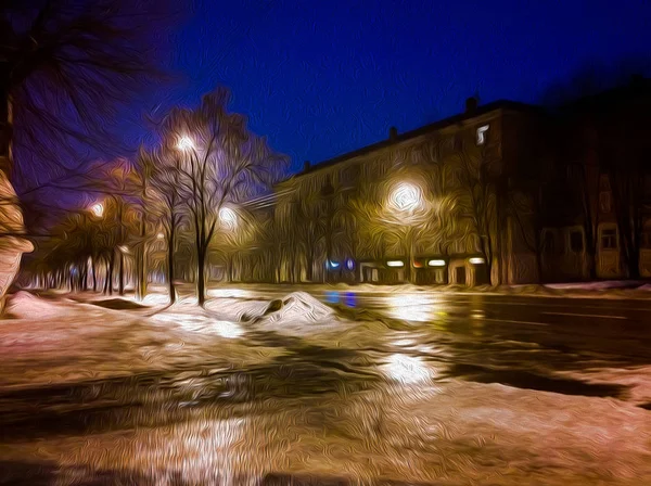 City night landscape of icy street — Stock Photo, Image