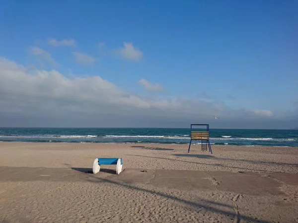 Красивый Морской Пейзаж Пляж Голубые Облака Отдых Хорошее Настроение — стоковое фото