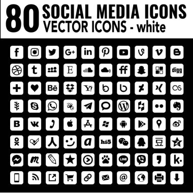 Sosyal Medya Icons - yuvarlak köşe - zarif vektör Icon set kare, belgili tanımlık yeni yorum içeren en popüler dünya sosyal medya, usefu web tasarım, grafik tasarım, Ux, UI, e-posta imzaları, yazdırma. Vektörel çizimler kalite kaybı tamamen düzenlenebilir