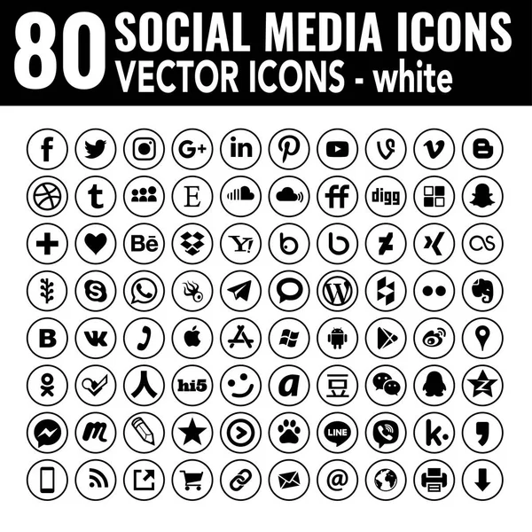 Línea Iconos Redes Sociales Conjunto Iconos Redondos Elegantes Negros Con — Vector de stock