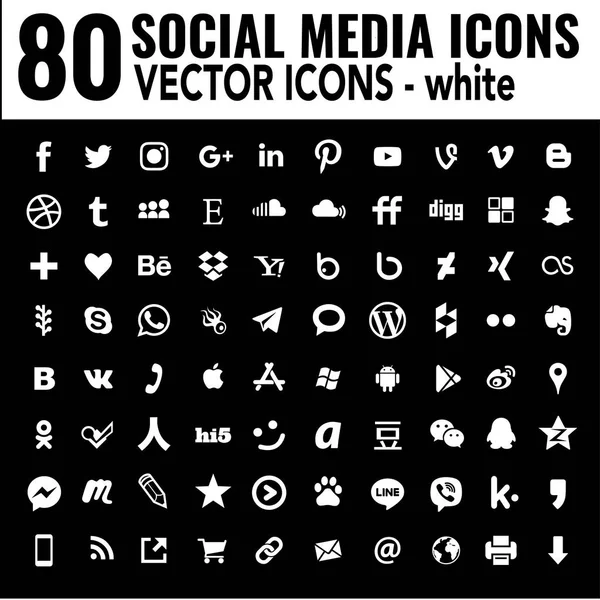 White Flat Social Media Icons Essential Design Base Must Have — Stock Vector