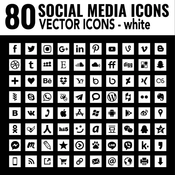 Beautiful Collection White Square Vector Social Media Icons Elegant Quality — Stock Vector
