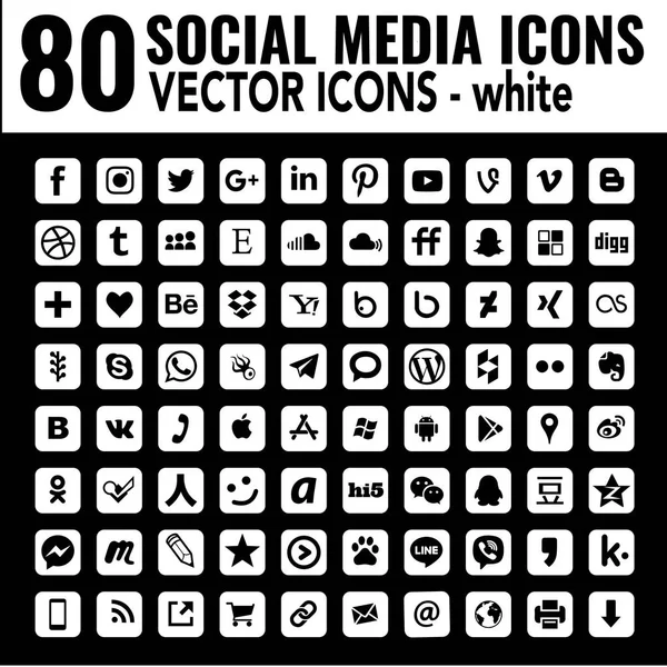 Iconos Cuadrados Medios Sociales Esquina Redondeada Elegante Conjunto Iconos Vectoriales — Vector de stock