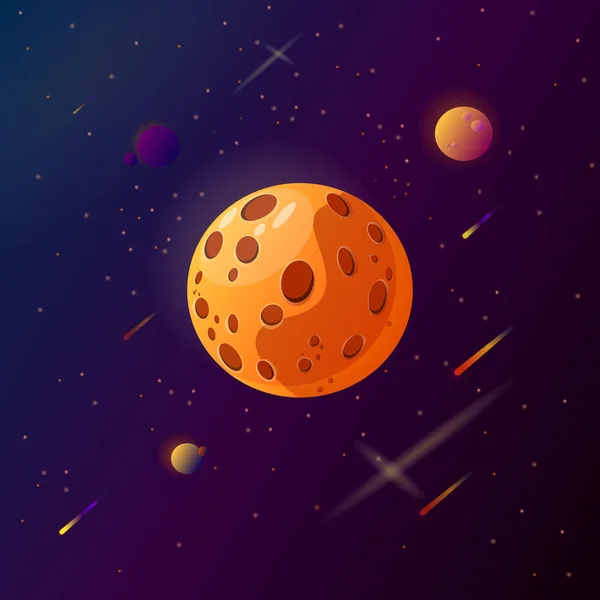 Uzayda küçük bir gezegen ya da bir parça peynir. Büyük evrende, birçok harika şey vardır. Kuyruklu yıldızlar, asteroitler, gezegenler ve yıldızlar ile uzay teması afiş.