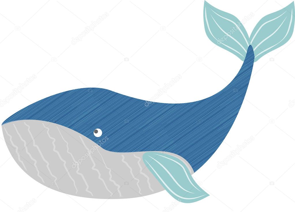 Vector illustration of Blue whale isolated on white background. Cheerful various of whales in cartoon style. World Day of the Whales and Dolphins