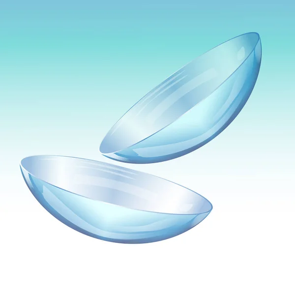  Vektör göz bakımı için mavi kontakt lensler ile ayarlayın. Görme düzeltmek için oftalmolojide kullanılan tıbbi ekipmanlar. Kontakt lensler günlük bakım seti. Konteyner, cımbız, günlük çözelti sıvı yıkama, göz damlası.